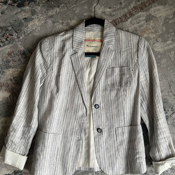 Cartonnier by Anthropologie pin striped linen blazer us 0 eu 32 uk 4 - Picture 2 of 3